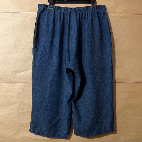 Flax | Linen Kate Pants Crop High Rise Wide Leg Pull-On Flood Lagenlook Size M - Picture 8 of 12